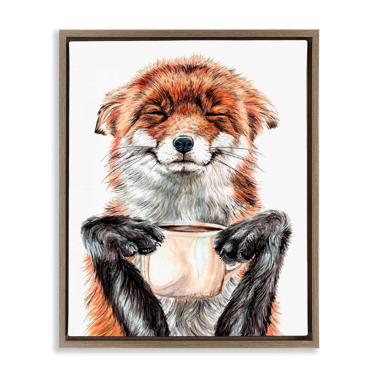 Stupell Industries Happy Fox with Coffee Floater Framed Art